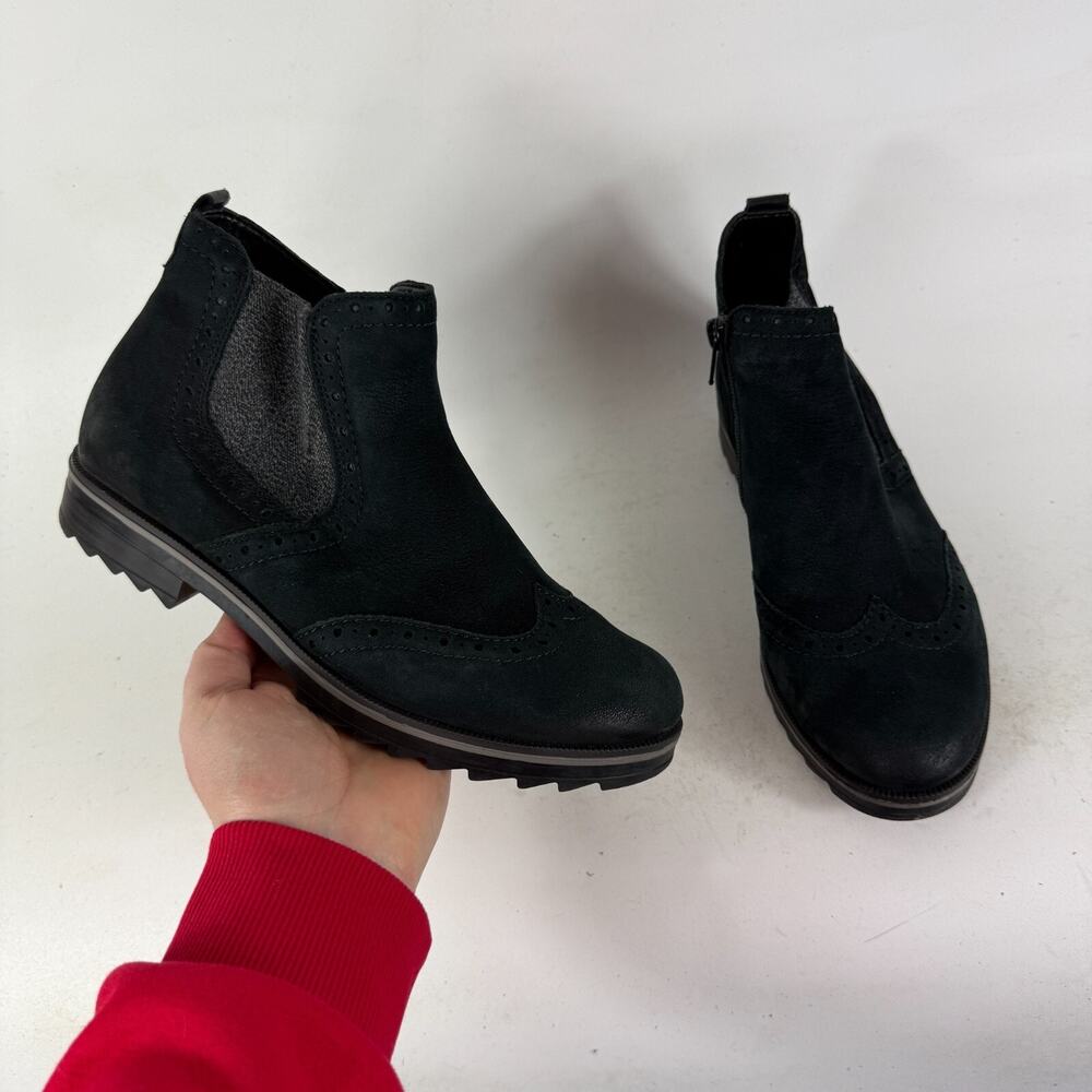 Remonte Chelsea Boots Women's 6 Triple Black Suede Round Toe Side Zipper Wingtip